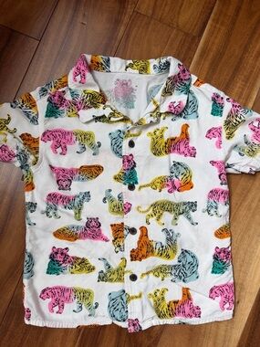 Cat & Jack Kids Tiger Print Button-Up Shirt — Multicolor on White